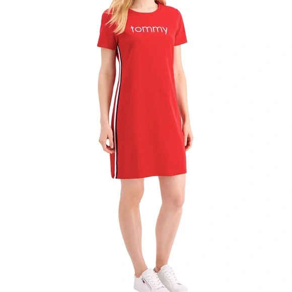 Tommy Hilfiger | Dresses | Tommy Hilfiger Red Embroidered Logo Teeshirt  Dress Size Small | Poshmark